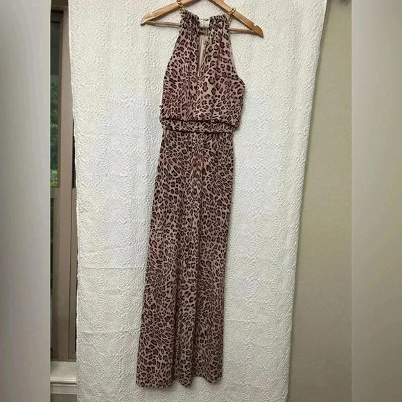 2/$12 Thalia Sodi Pantsuit XS Jumpsuit Pink Leopard Print Wide Leg Sleeveless - Picture 14 of 15